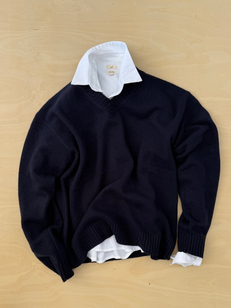 Cashmere Wool Knit Sweater (Navy)