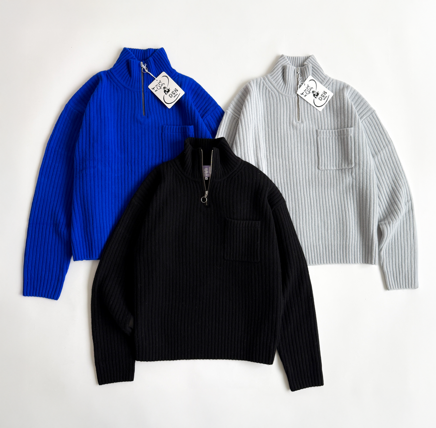 Wool Quarter Zip - Black