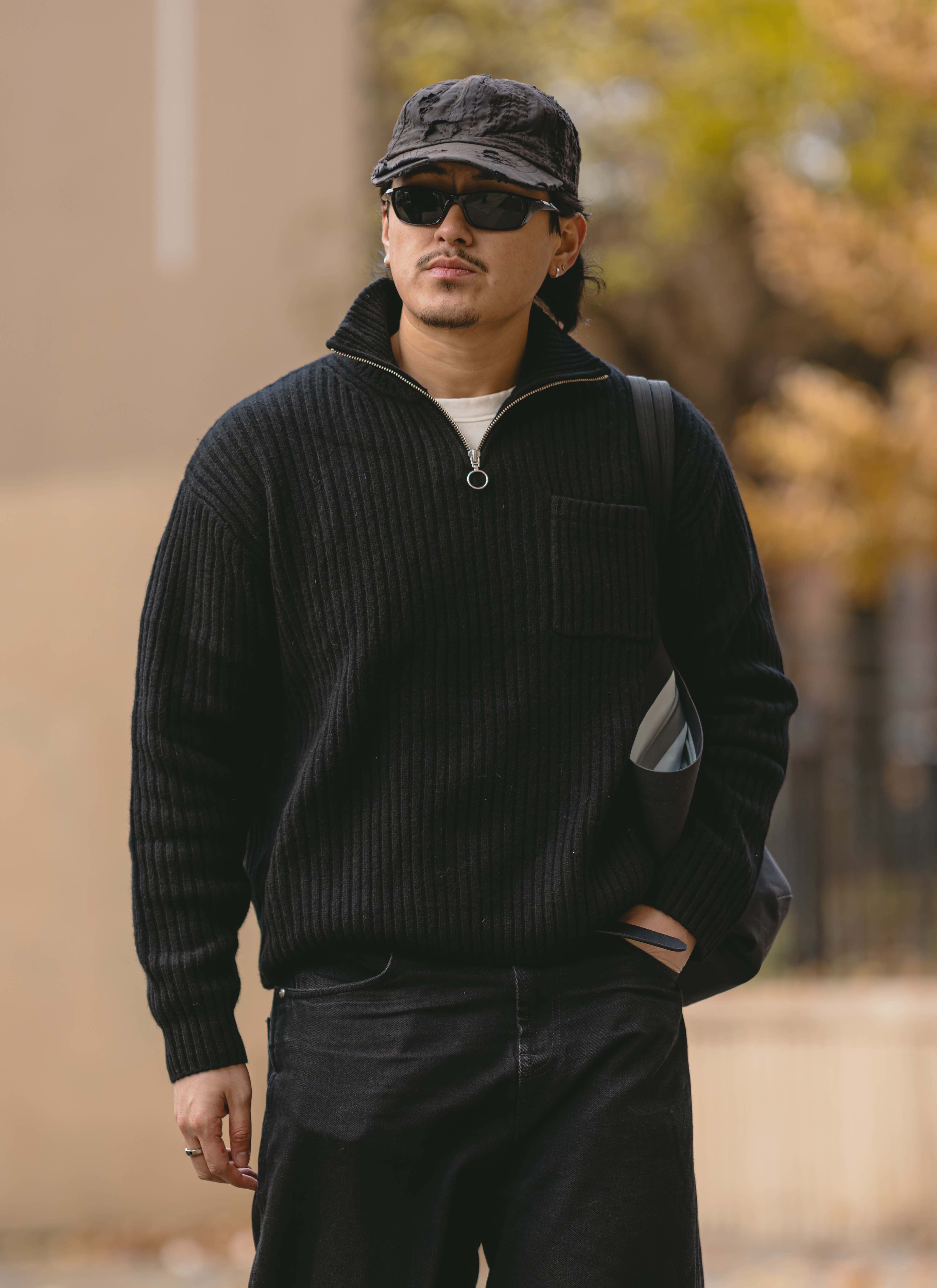 Wool Quarter Zip - Black